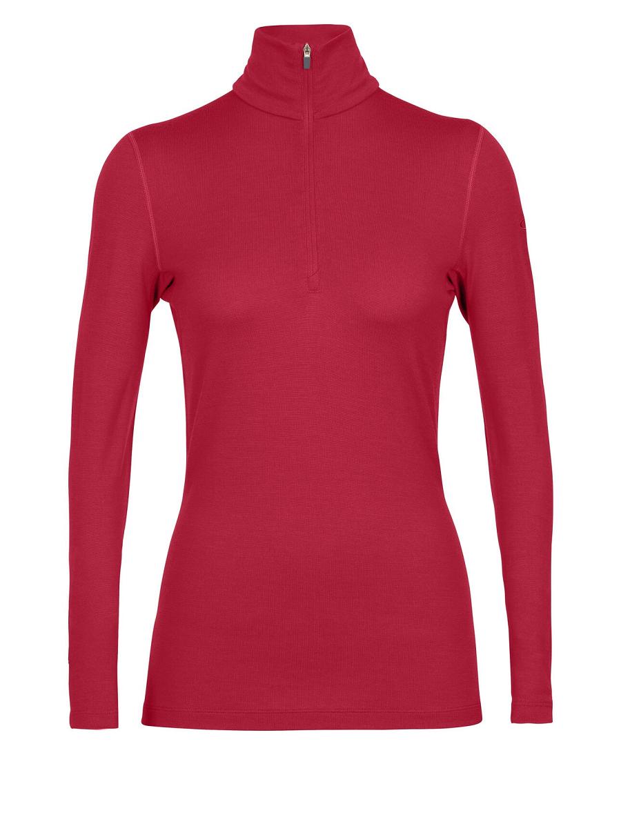 Women's Icebreaker Merino 260 Tech Long Sleeve Half Zip Thermal Top Base Layers Cherry | CA 1034CTVE